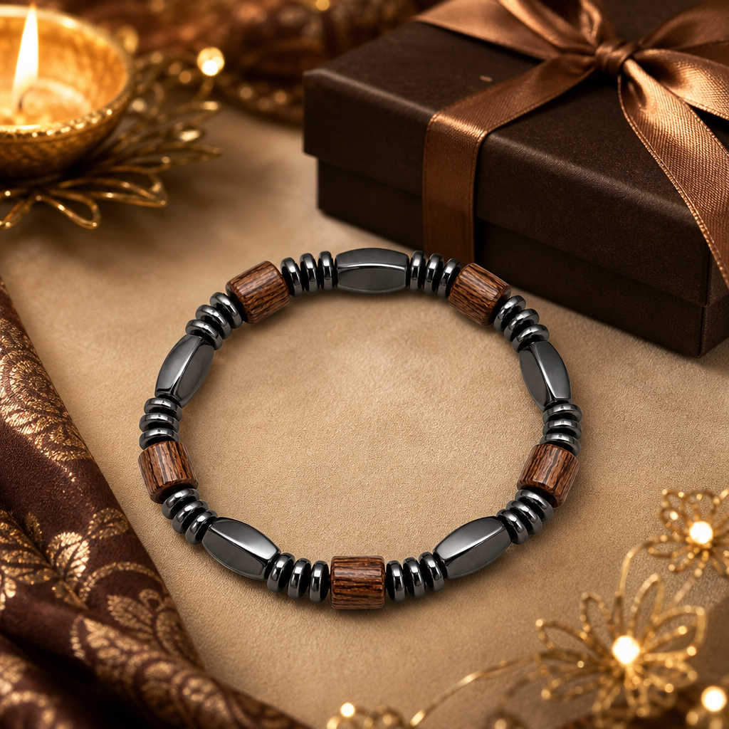 Classic Hematite & Wooden Stretch Bracelet