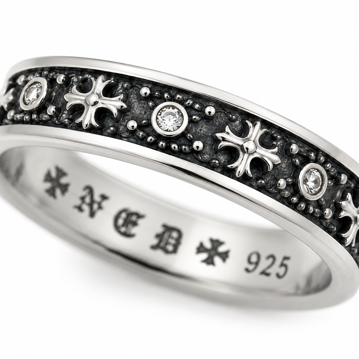 Men's Gothic Cross Stainless Steel Ring – Silver Vintage Engraved Band