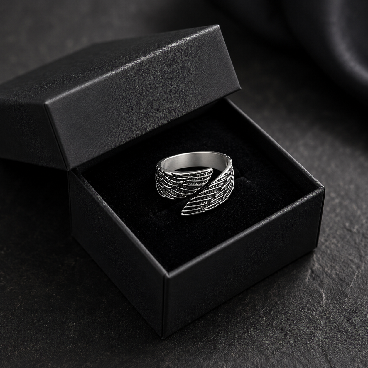 Men's Stainless Steel Angel Wing Adjustable Ring