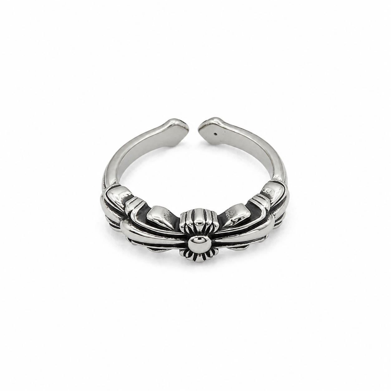 Imperial Floral Adjustable Stainless Steel Ring for Men – Silver Finish