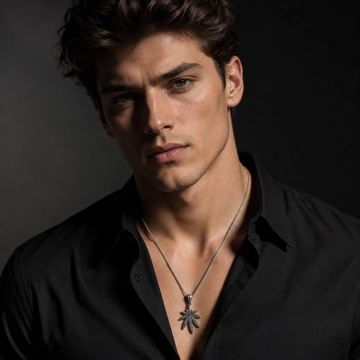 Zyvor Stainless Steel Leaf Pendant Necklace for Men