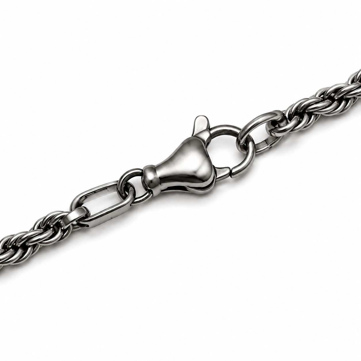 Stainless Steel Rope Chain Necklace for Men – Silver Twisted Link Chain