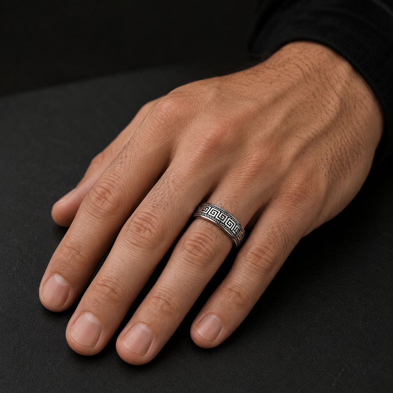 Greek Key Stainless Steel Ring for Men