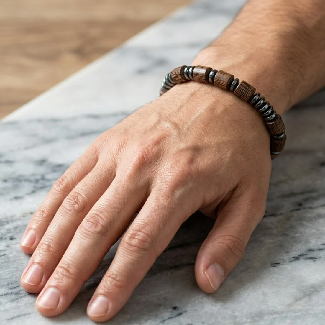 Classic Hematite & Wooden Stretch Bracelet