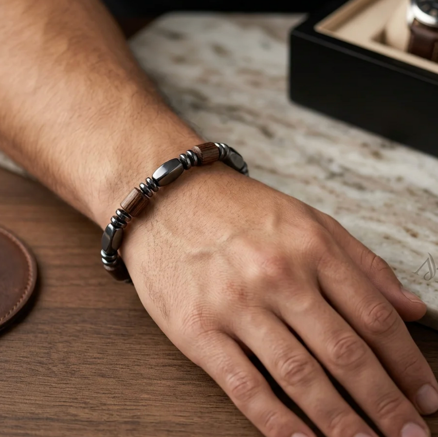 Classic Hematite & Wooden Stretch Bracelet