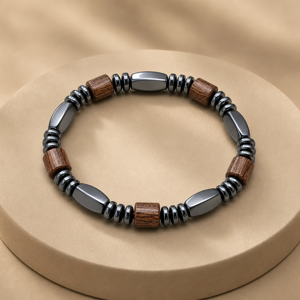 Classic Hematite & Wooden Stretch Bracelet