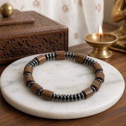 Classic Hematite & Wooden Stretch Bracelet