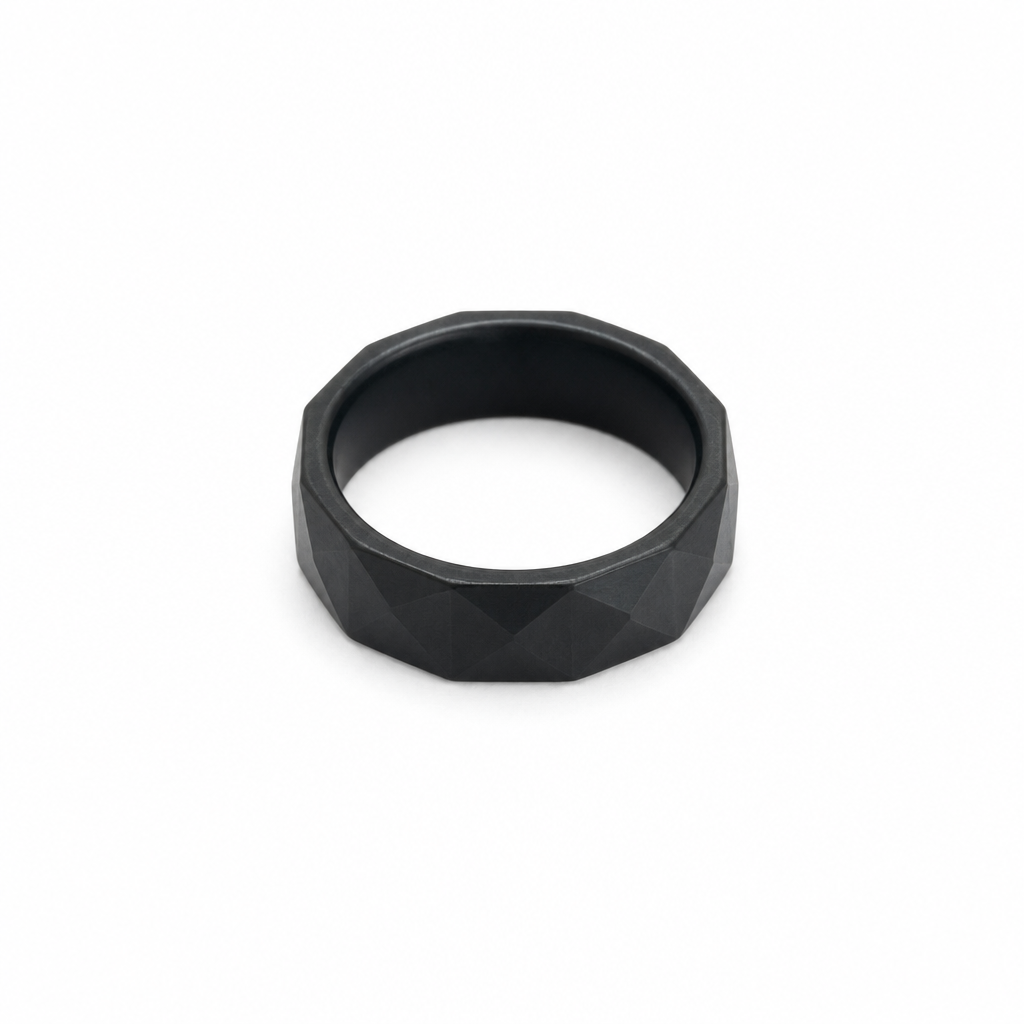 Faceted Black Tungsten Carbide Ring for Men