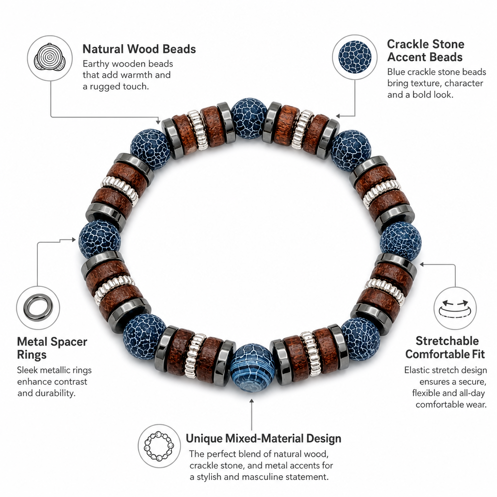 Bead And Wooden Bracelet For Mens