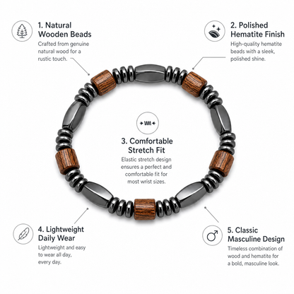 Classic Hematite & Wooden Stretch Bracelet
