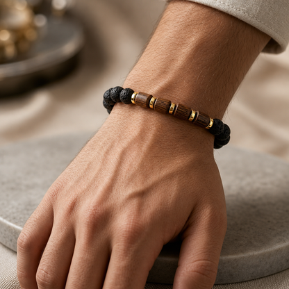 Natural Lava Bead & Wooden Bracelet for Men