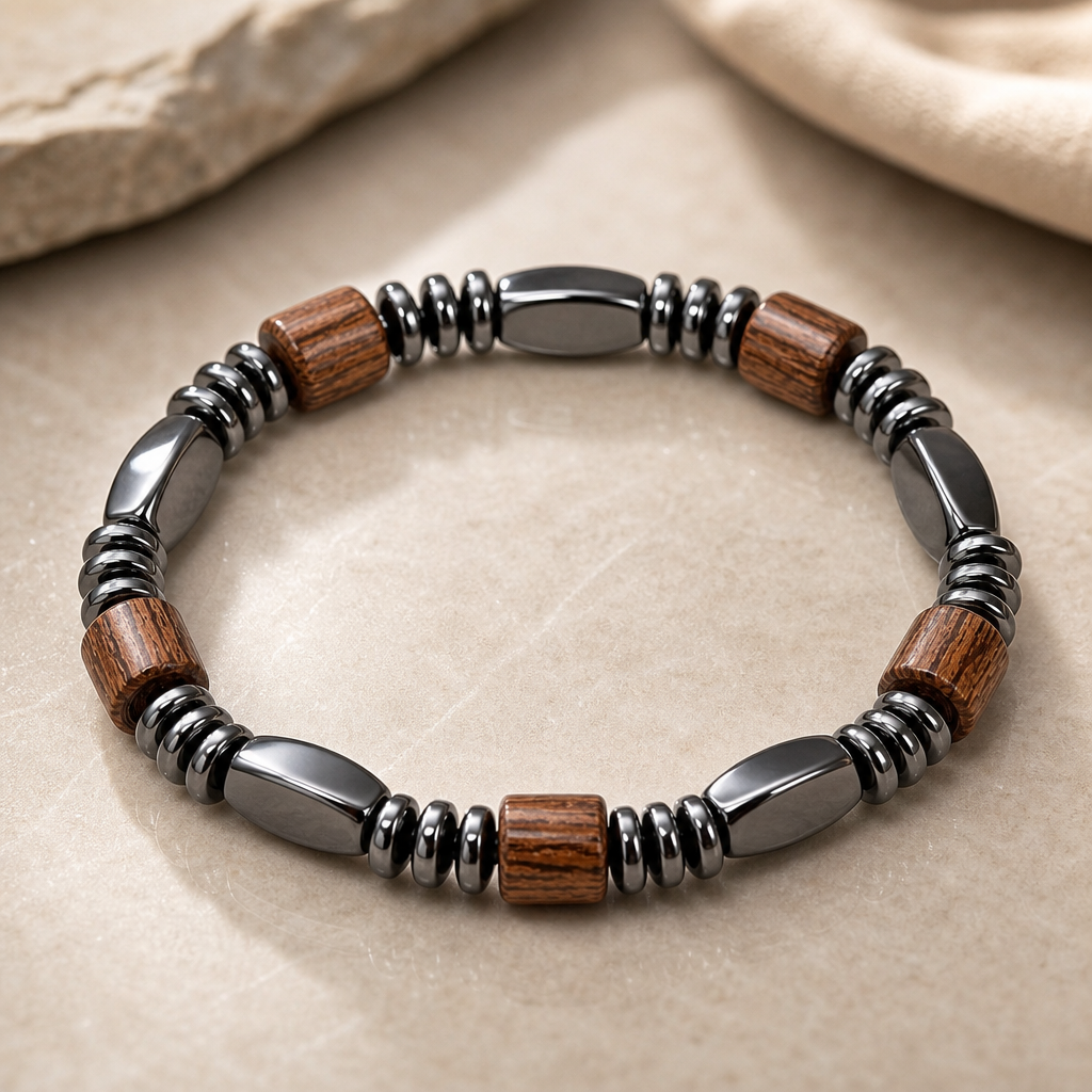 Classic Hematite & Wooden Stretch Bracelet
