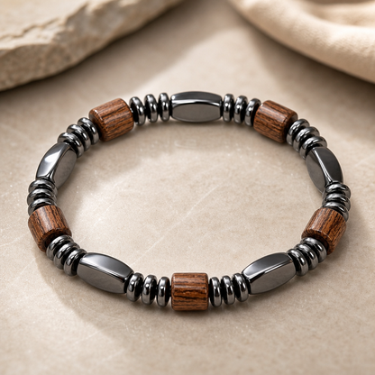 Classic Hematite & Wooden Stretch Bracelet