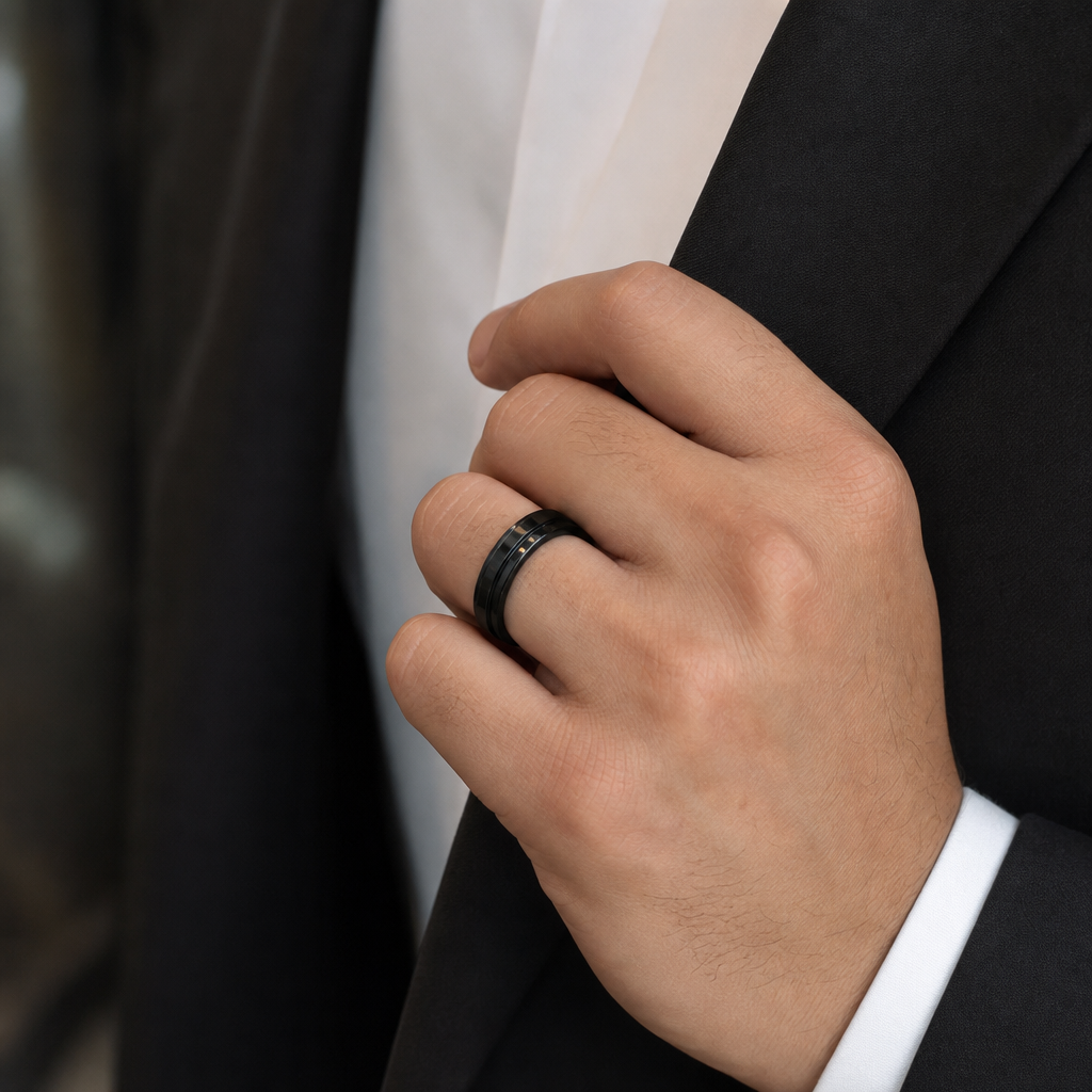 Dual Flash Eclipse Black Stainless Steel Ring