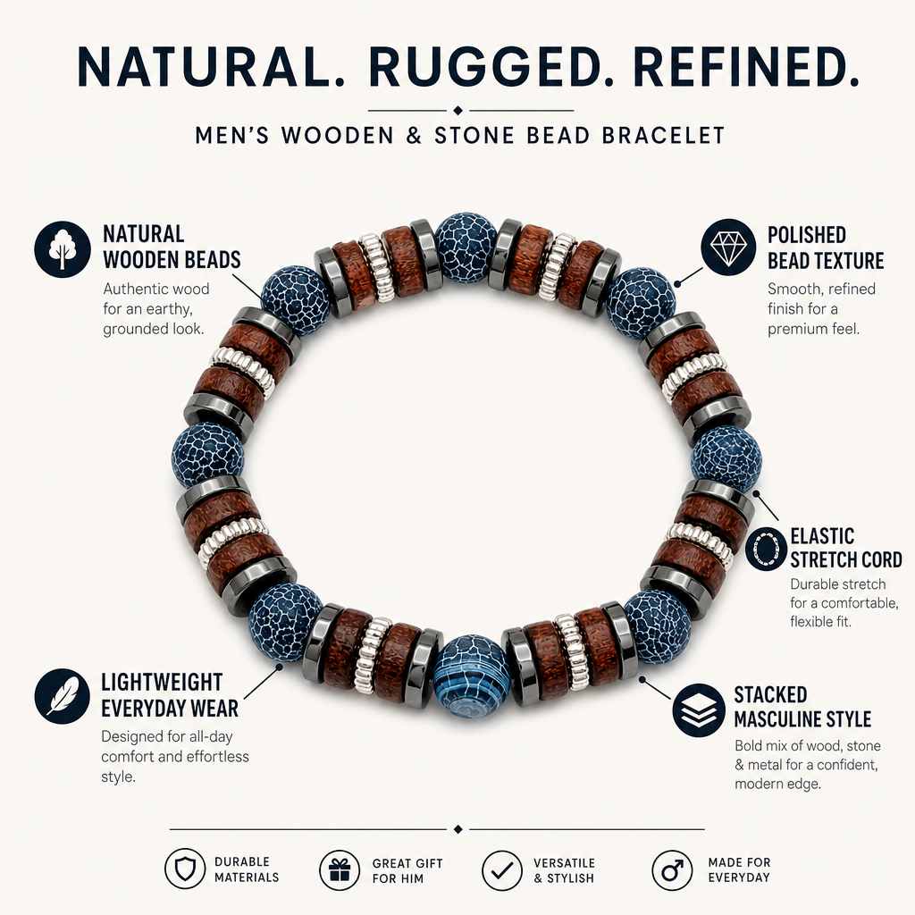 Bead And Wooden Bracelet For Mens