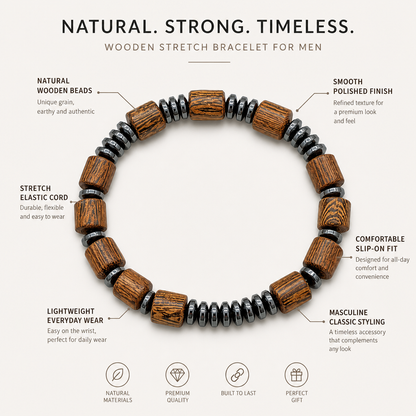 Classic Hematite & Wooden Stretch Bracelet