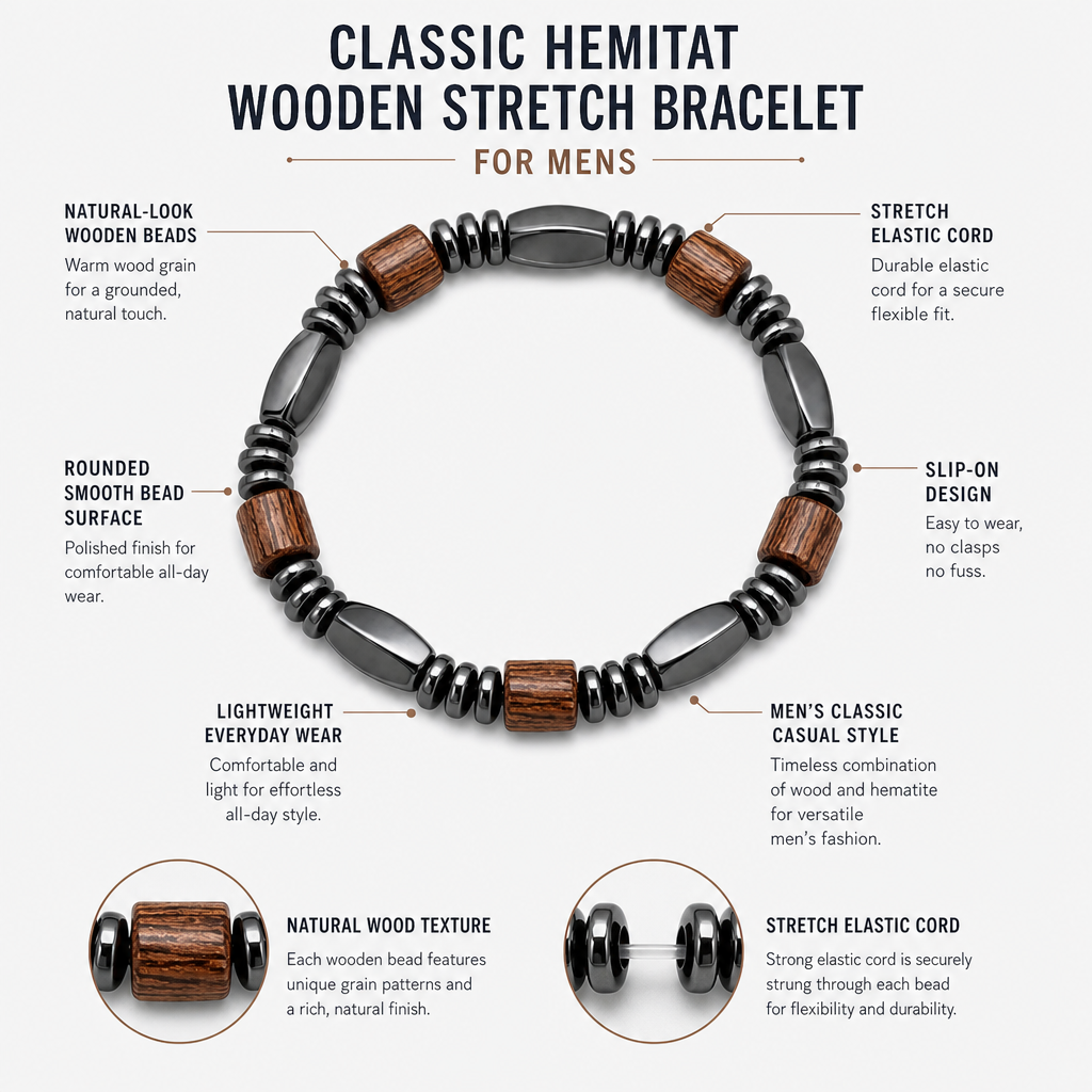 Classic Hematite & Wooden Stretch Bracelet