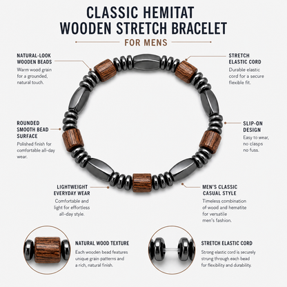 Classic Hematite & Wooden Stretch Bracelet