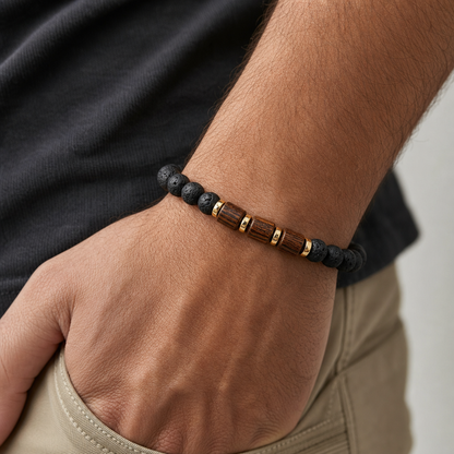 Natural Lava Bead & Wooden Bracelet for Men