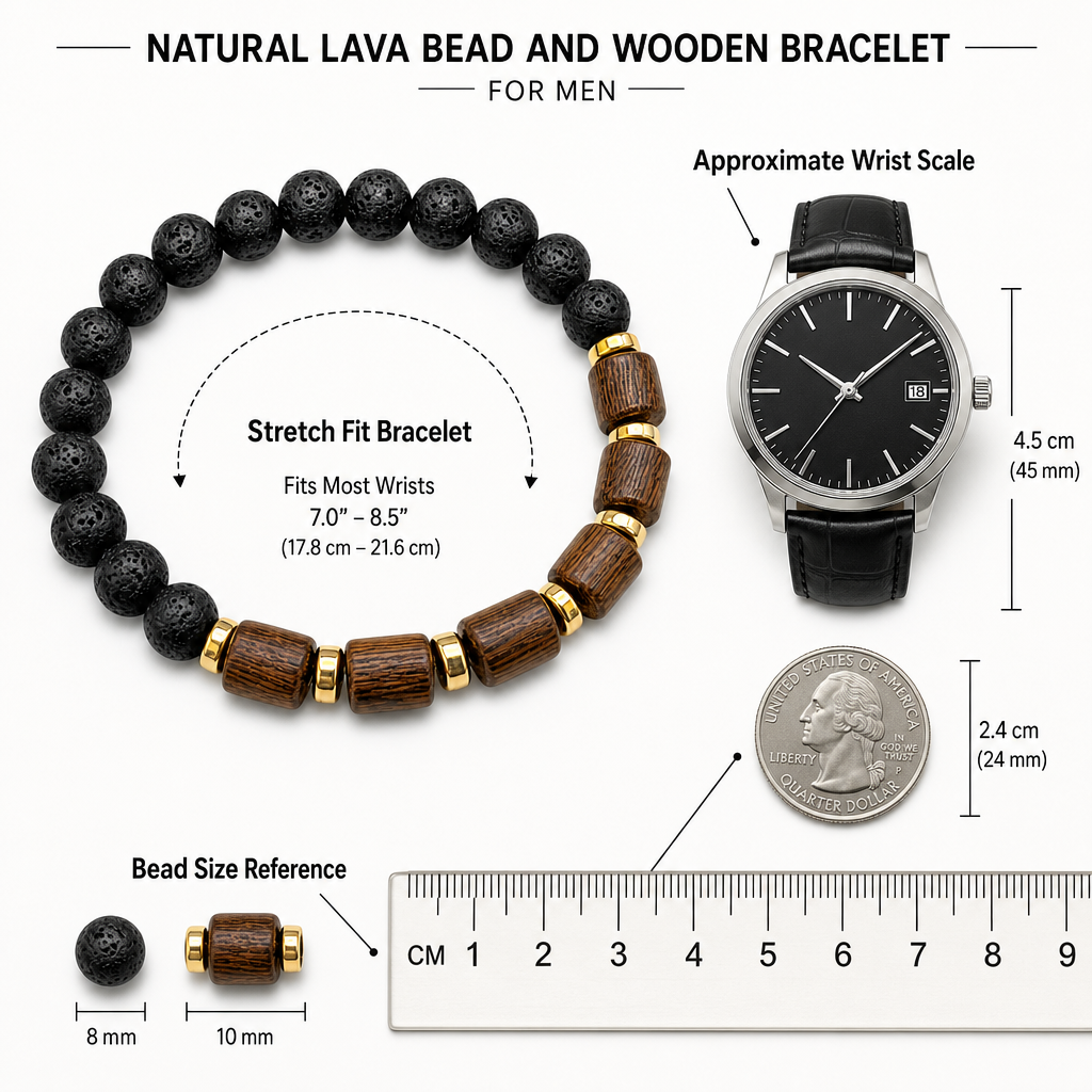 Natural Lava Bead & Wooden Bracelet for Men