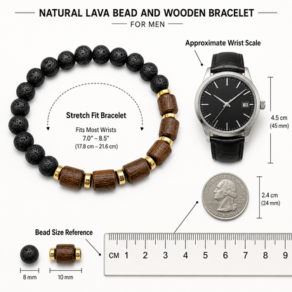 Natural Lava Bead & Wooden Bracelet for Men