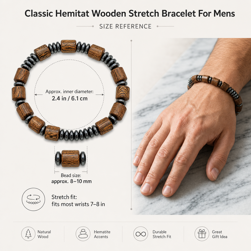 Classic Hematite & Wooden Stretch Bracelet
