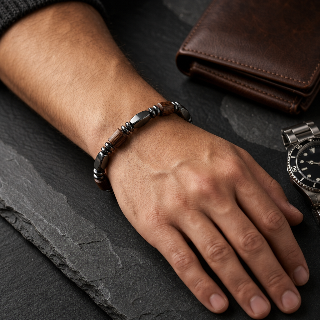 Classic Hematite & Wooden Stretch Bracelet