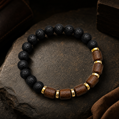 Natural Lava Bead & Wooden Bracelet for Men