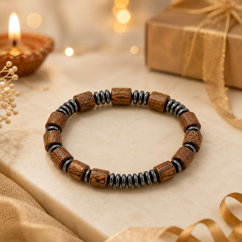 Classic Hematite & Wooden Stretch Bracelet