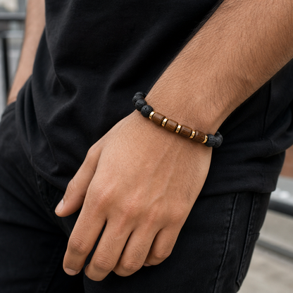 Natural Lava Bead & Wooden Bracelet for Men