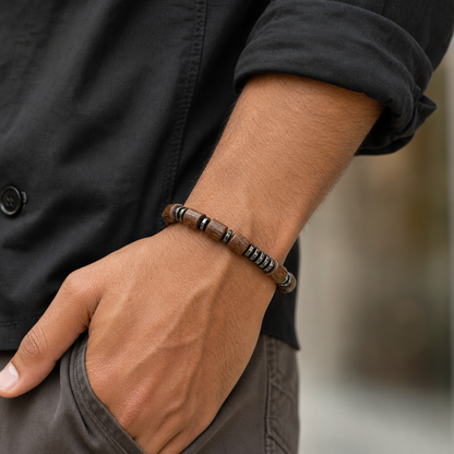 Classic Hematite & Wooden Stretch Bracelet