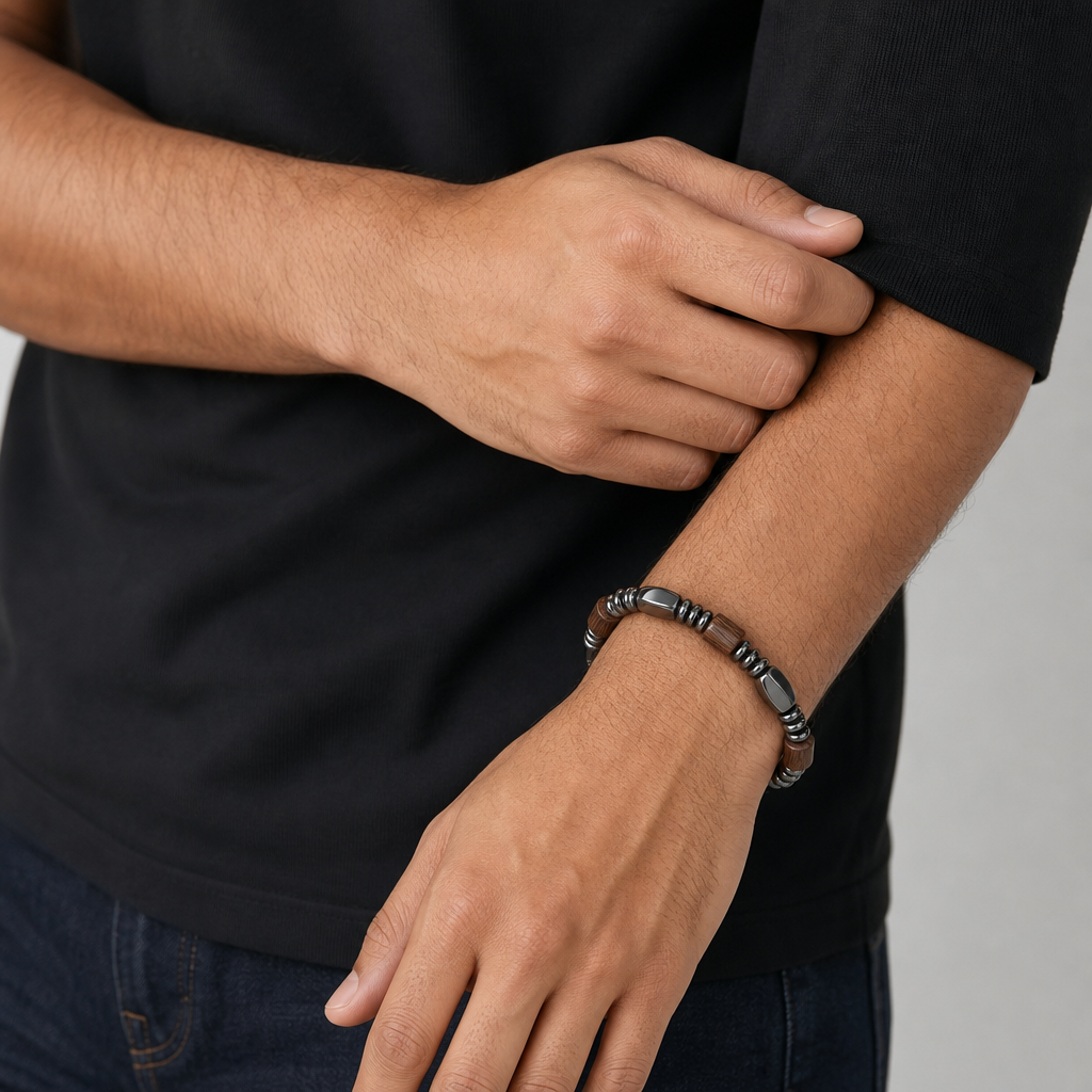 Classic Hematite & Wooden Stretch Bracelet