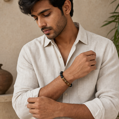 Natural Lava Bead & Wooden Bracelet for Men
