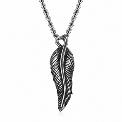 Stainless Steel Feather Pendant Necklace for Men – Antique Silver Quill Pendant on Cable Chain