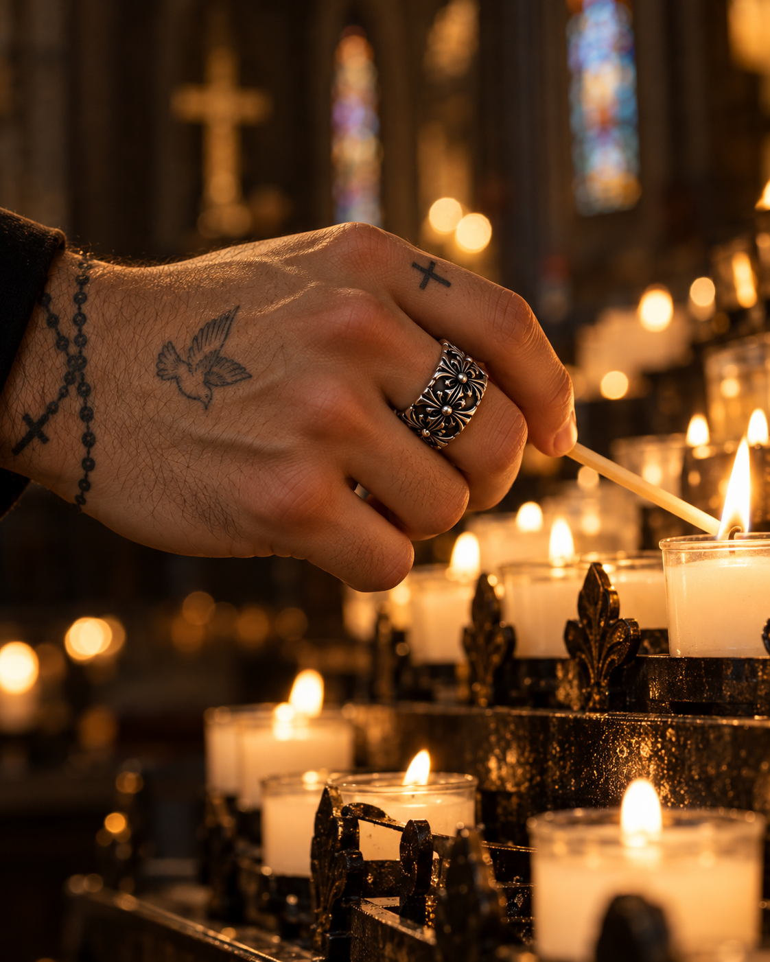 Gothic Cross Band Ring – 925 Sterling Silver Christian Ring for Men