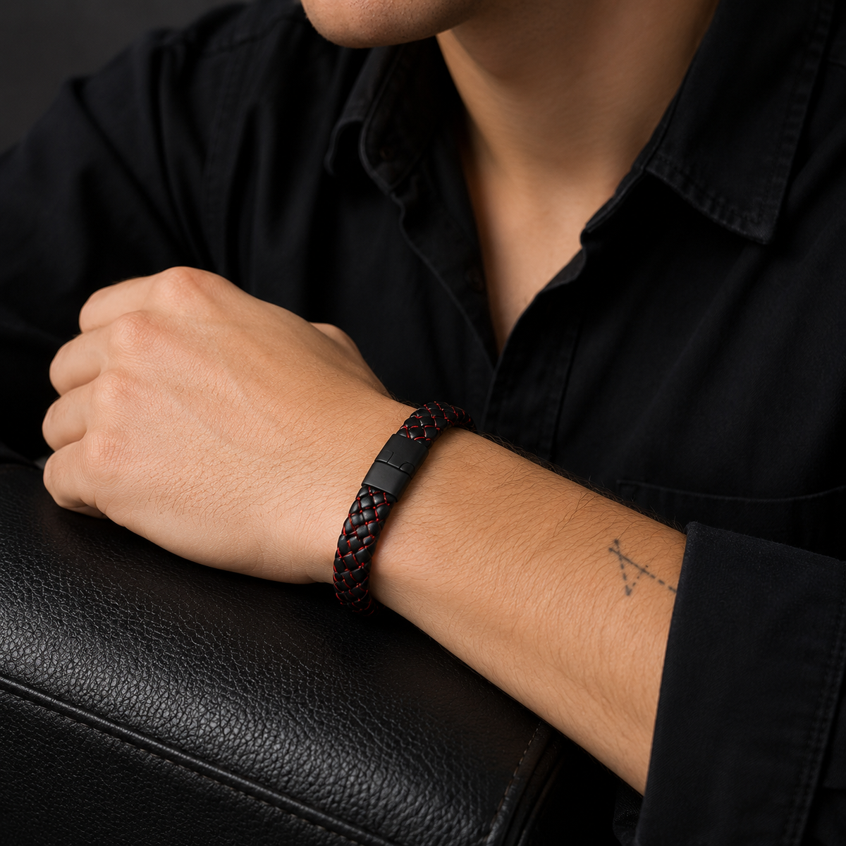 Crimson Weave Leatherite Bracelet for Men