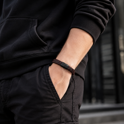 Crimson Weave Leatherite Bracelet for Men