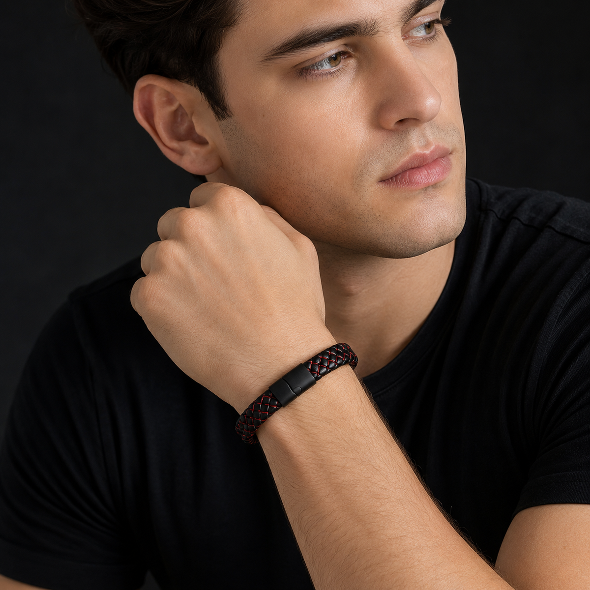 Crimson Weave Leatherite Bracelet for Men
