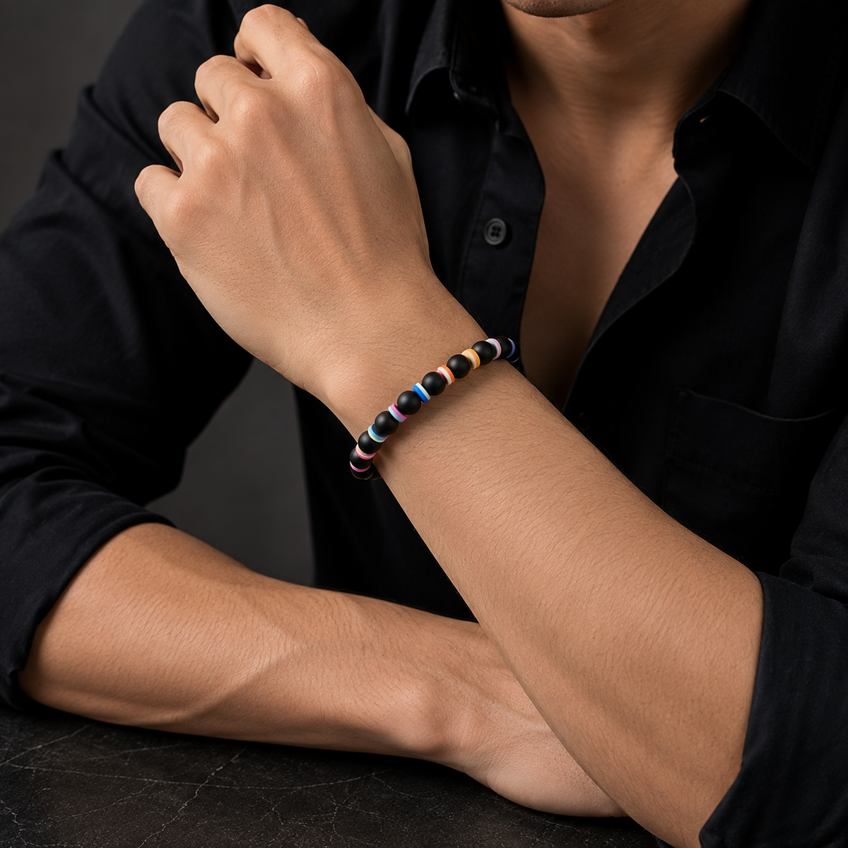 Color Pop Black Beaded Bracelet for Men