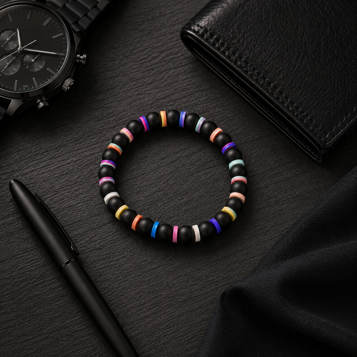 Color Pop Black Beaded Bracelet for Men
