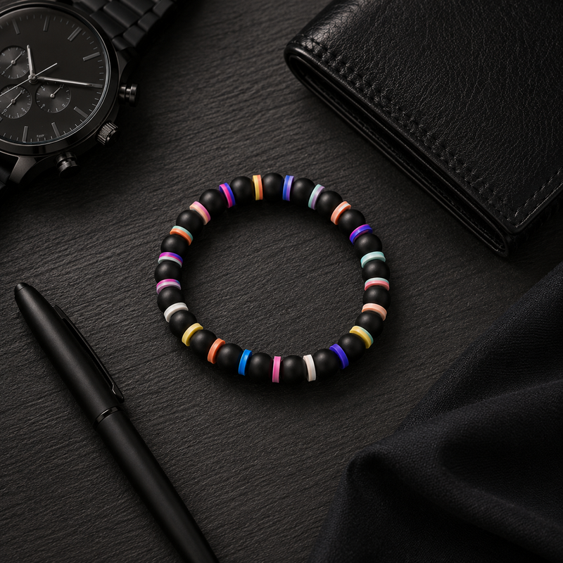Color Pop Black Beaded Bracelet for Men
