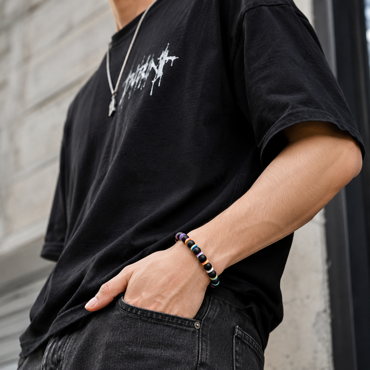 Color Pop Black Beaded Bracelet for Men