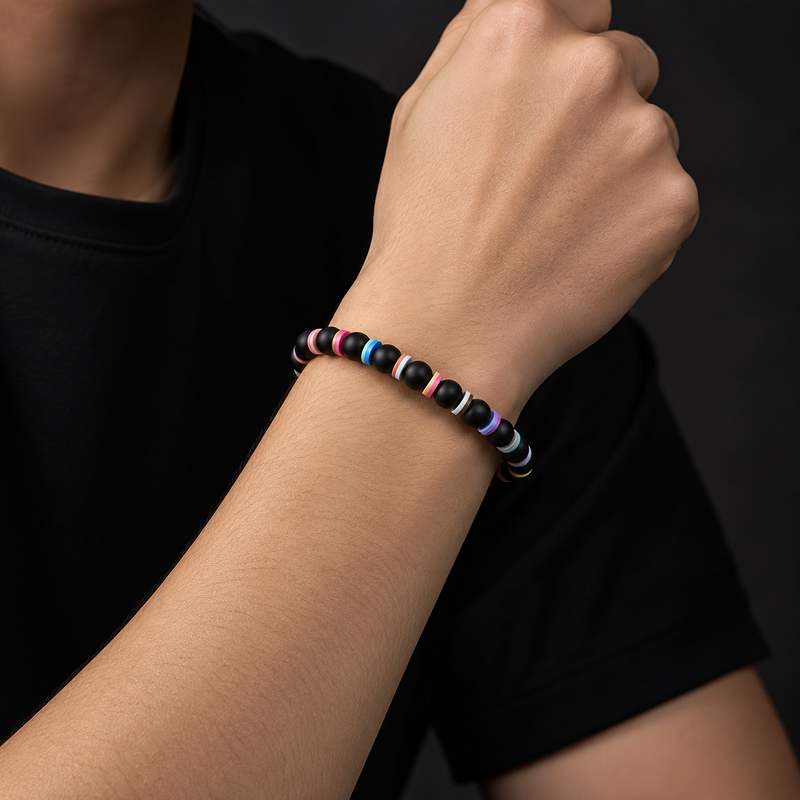 Color Pop Black Beaded Bracelet for Men