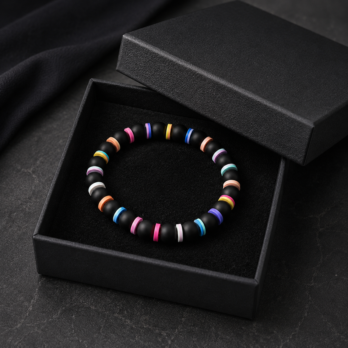 Color Pop Black Beaded Bracelet for Men