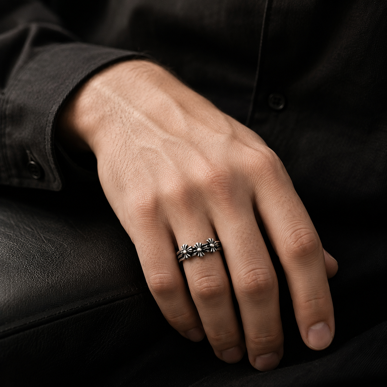 Trinity Cross Adjustable Stainless Steel Ring for Men