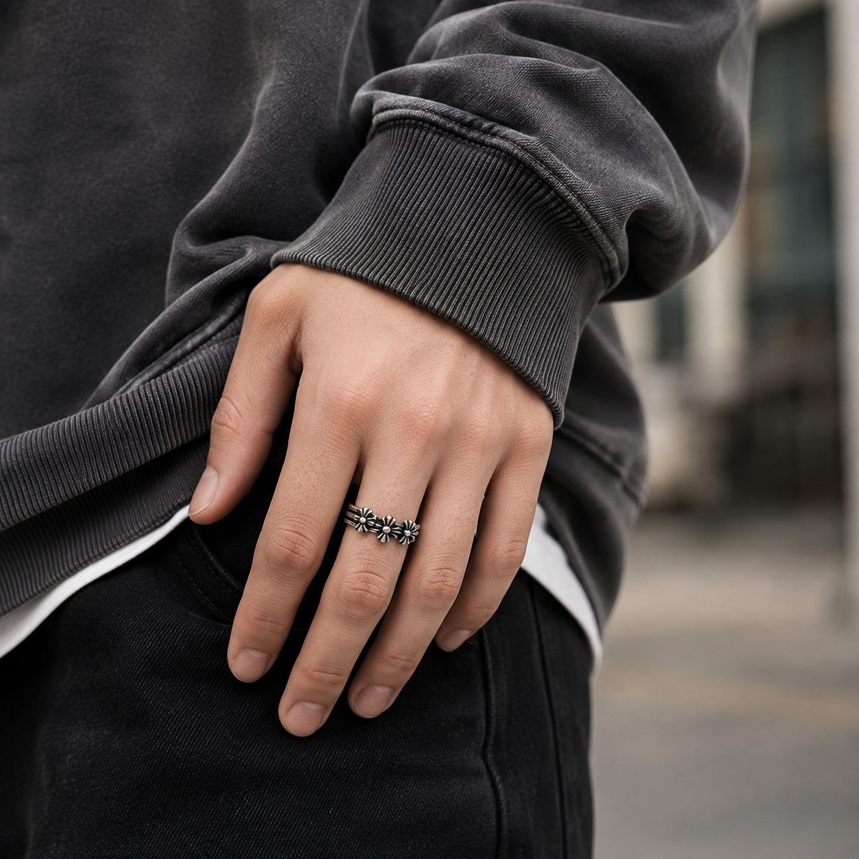 Trinity Cross Adjustable Stainless Steel Ring for Men