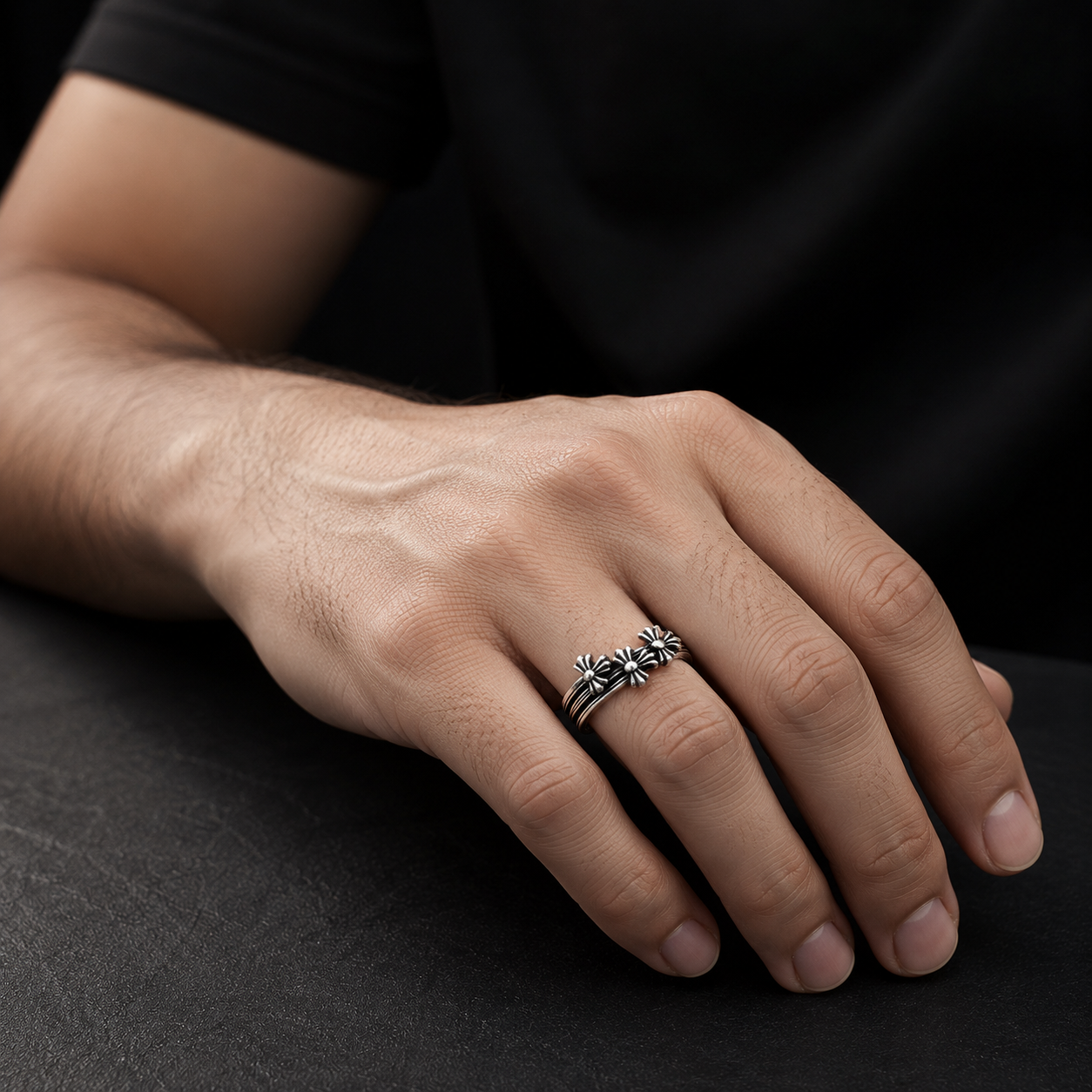 Trinity Cross Adjustable Stainless Steel Ring for Men