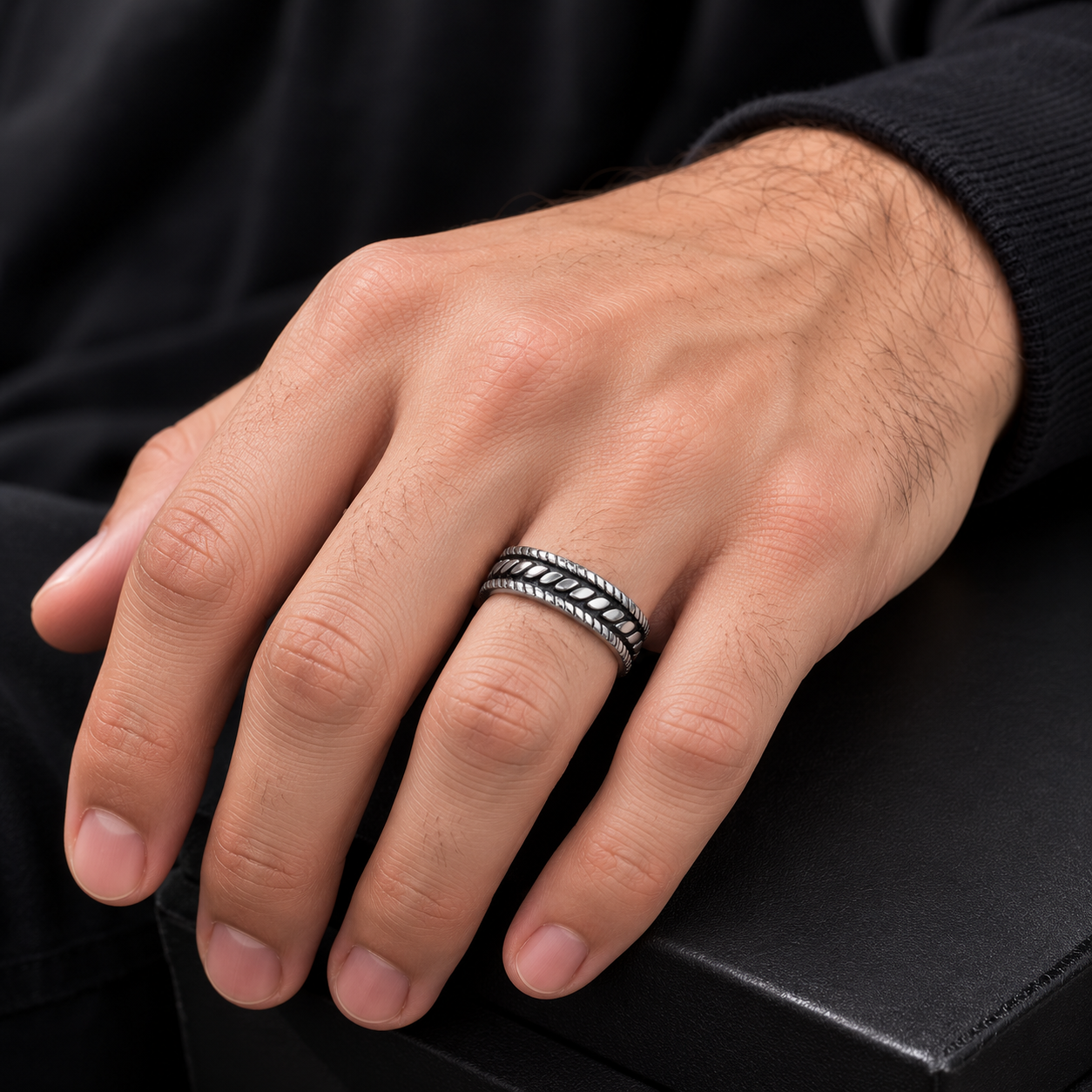 Zyvor Heritage Weave Stainless Steel Ring for Men