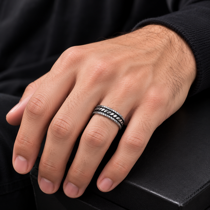 Zyvor Heritage Weave Stainless Steel Ring for Men
