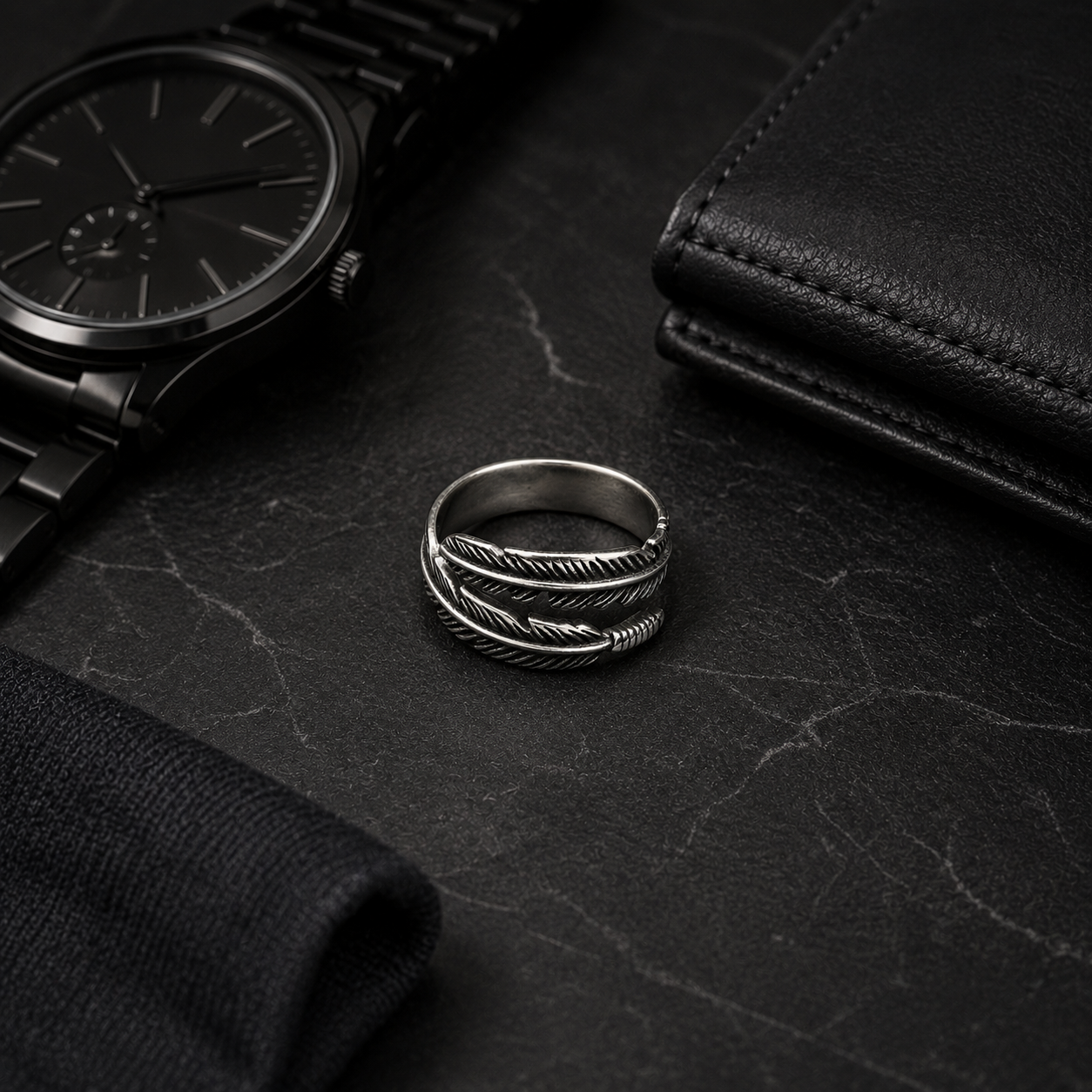 Zyvor Feather Wrap Adjustable Stainless Steel Ring for Men